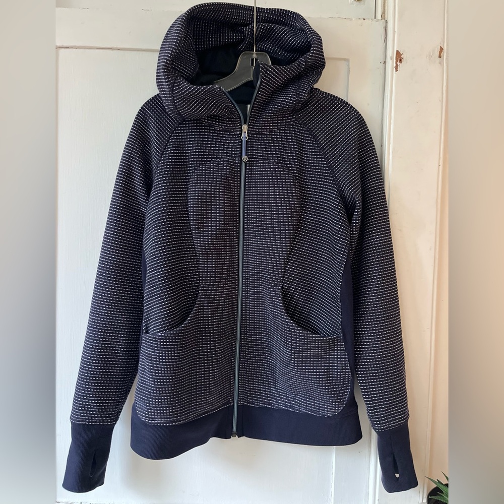 Lululemon Athletica Scuba Hoodie in Navy with Dots and Iridescent zipper